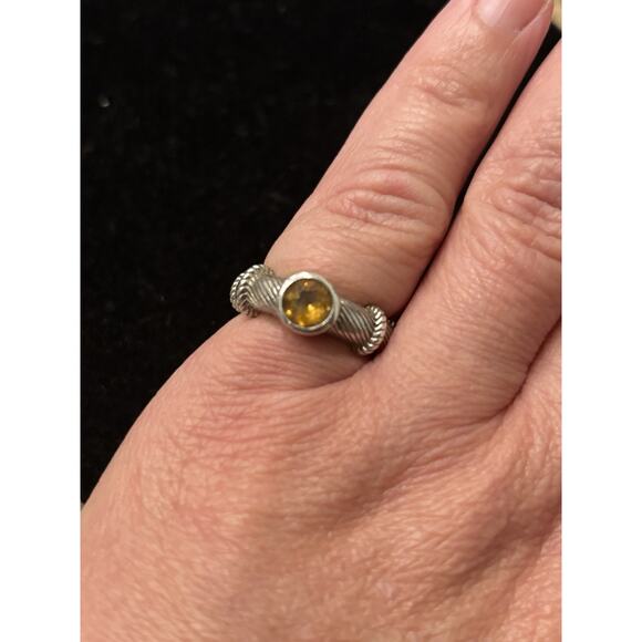 Judith Ripka Sterling Silver Solitaire Citrine Textured Ring Sz 6 November 925 - Picture 5 of 8